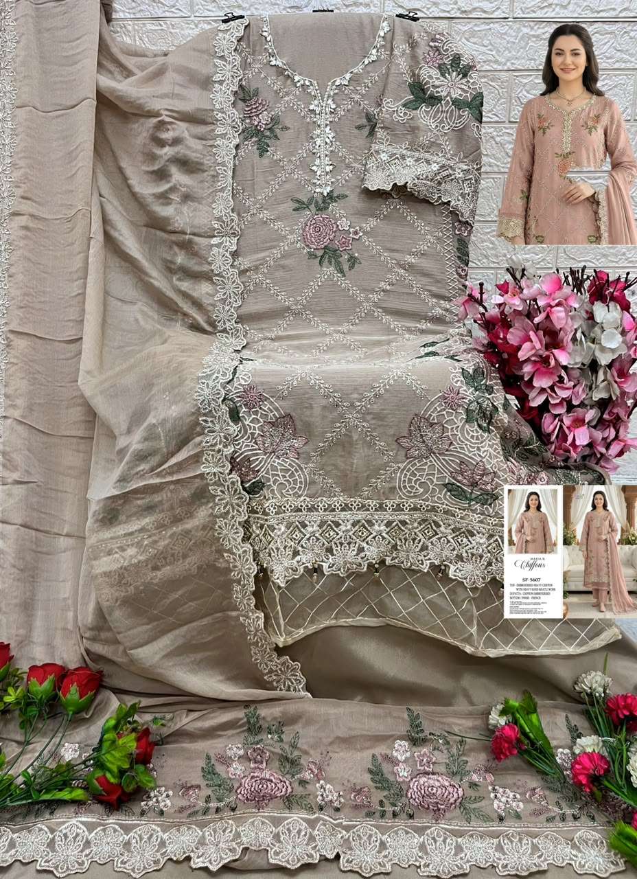 SHREE FABS SF 5607 COLOR CHIFFON HAND KHATLI & LATKAN SUIT FOR UNSTITCH SET WHOLESALE